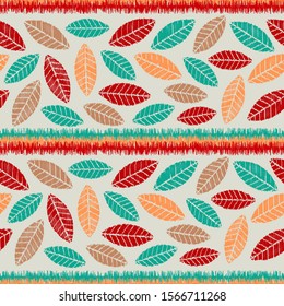 Seamless abstract ikat pattern with image of leaves.
