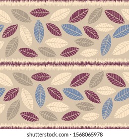 Seamless abstract ikat pattern with image of leaves.
