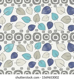 Seamless abstract ikat pattern with image of leaves.
