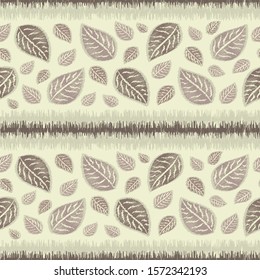 Seamless abstract ikat pattern with image of leaves.
