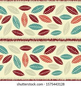 Seamless abstract ikat pattern with image of leaves.

