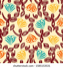 Seamless abstract ikat pattern with the image of floral ornament.
