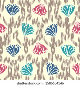 Seamless abstract ikat pattern with the image of floral ornament.
