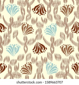 Seamless abstract ikat pattern with the image of floral ornament.
