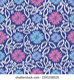 Seamless abstract ikat pattern with the image of floral ornament.
