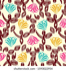 Seamless abstract ikat pattern with the image of floral ornament.
