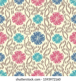 Seamless abstract ikat pattern with the image of floral ornament.
