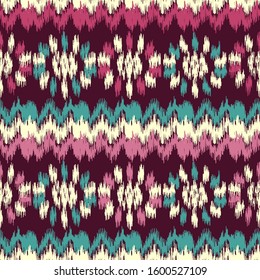 Seamless abstract ikat pattern with the image of floral ornament.
