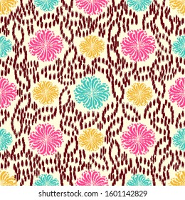 Seamless abstract ikat pattern with the image of floral ornament.
