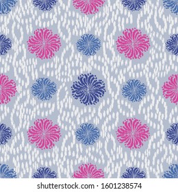 Seamless abstract ikat pattern with the image of floral ornament.
