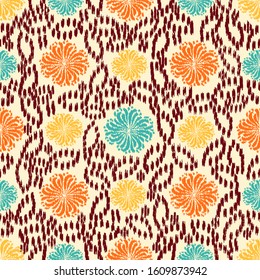 Seamless abstract ikat pattern with the image of floral ornament.
