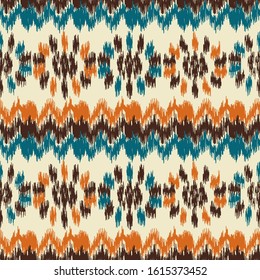 Seamless abstract ikat pattern with the image of floral ornament.
