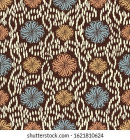 Seamless abstract ikat pattern with the image of floral ornament.
