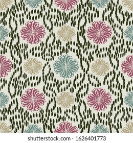 Seamless abstract ikat pattern with the image of floral ornament.
