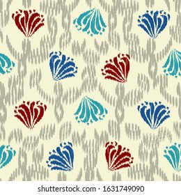 Seamless abstract ikat pattern with the image of floral ornament.
