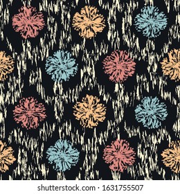 Seamless abstract ikat pattern with the image of floral ornament.
