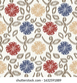 Seamless abstract ikat pattern with the image of floral ornament.
