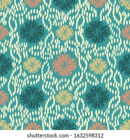 Seamless abstract ikat pattern with the image of floral ornament.
