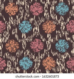 Seamless abstract ikat pattern with the image of floral ornament.
