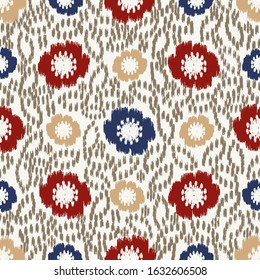 Seamless abstract ikat pattern with the image of floral ornament.
