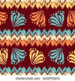 Seamless abstract ikat pattern with the image of floral ornament.
