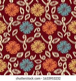 Seamless abstract ikat pattern with the image of floral ornament.
