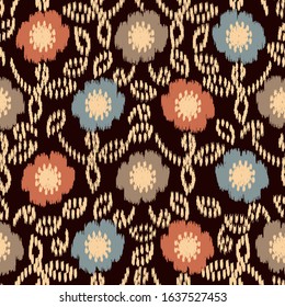 Seamless abstract ikat pattern with the image of floral ornament.
