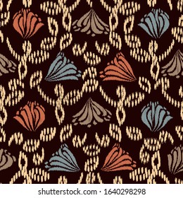 Seamless abstract ikat pattern with the image of floral ornament.

