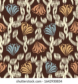 Seamless abstract ikat pattern with the image of floral ornament.
