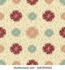 Seamless abstract ikat pattern with the image of floral ornament.
