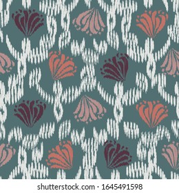 Seamless abstract ikat pattern with the image of floral ornament.
