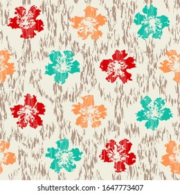 Seamless abstract ikat pattern with the image of floral ornament.
