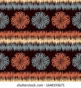 Seamless abstract ikat pattern with the image of floral ornament.

