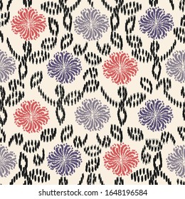 Seamless abstract ikat pattern with the image of floral ornament.
