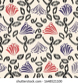Seamless abstract ikat pattern with the image of floral ornament.
