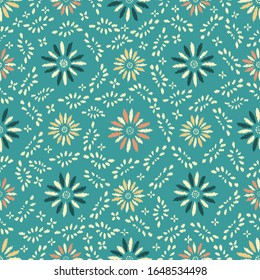Seamless abstract ikat pattern with the image of floral ornament.

