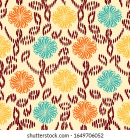Seamless abstract ikat pattern with the image of floral ornament.

