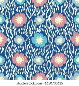 Seamless abstract ikat pattern with the image of floral ornament.
