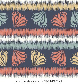 Seamless abstract ikat pattern with the image of floral ornament.
