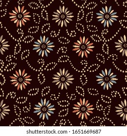 Patrón abstracto de ikat sin inconvenientes con la imagen de adorno floral.
