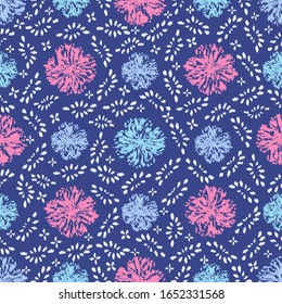 Seamless abstract ikat pattern with the image of floral ornament.
