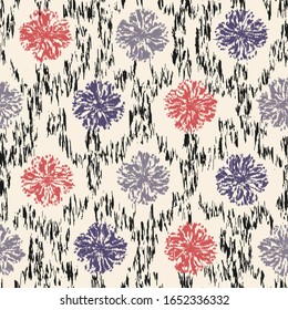 Seamless abstract ikat pattern with the image of floral ornament.
