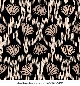 Seamless abstract ikat pattern with the image of floral ornament.
