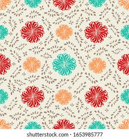 Seamless abstract ikat pattern with the image of floral ornament.
