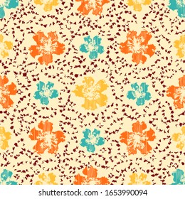 Patrón abstracto de ikat sin inconvenientes con la imagen de adorno floral.
