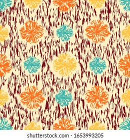 Seamless abstract ikat pattern with the image of floral ornament.
