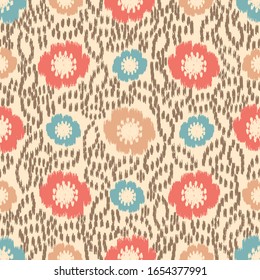 Seamless abstract ikat pattern with the image of floral ornament.
