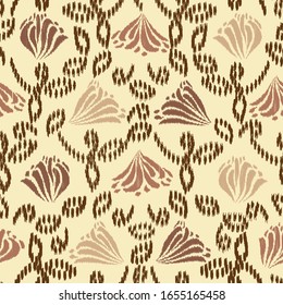 Seamless abstract ikat pattern with the image of floral ornament.

