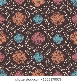 Seamless abstract ikat pattern with the image of floral ornament.
