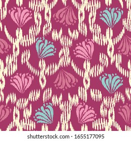 Seamless abstract ikat pattern with the image of floral ornament.
